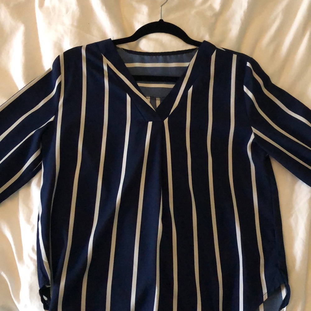 Navy Blue Striped Blouse